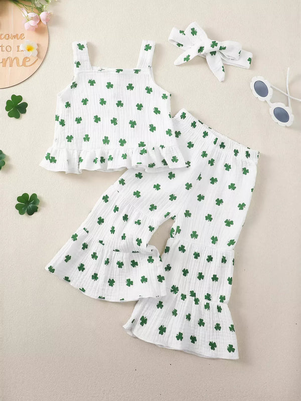 Shamrock Print Ruffle Set with Headband — minimerri kids' outfit set