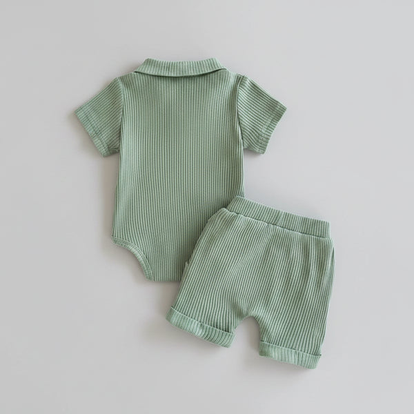 Ribbed Knit Polo Bodysuit and Shorts Set — minimerri baby outfit set
