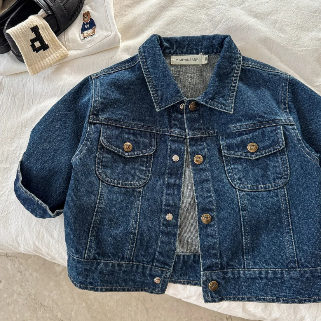 Turn-Down Collar Denim Jacket — minimerri kids' jacket