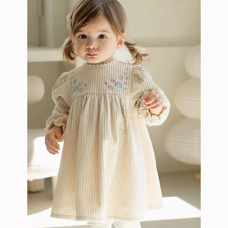 Corduroy Puff-Sleeve Princess Dress