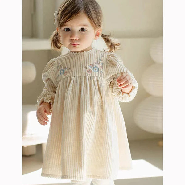 Corduroy Puff-Sleeve Princess Dress