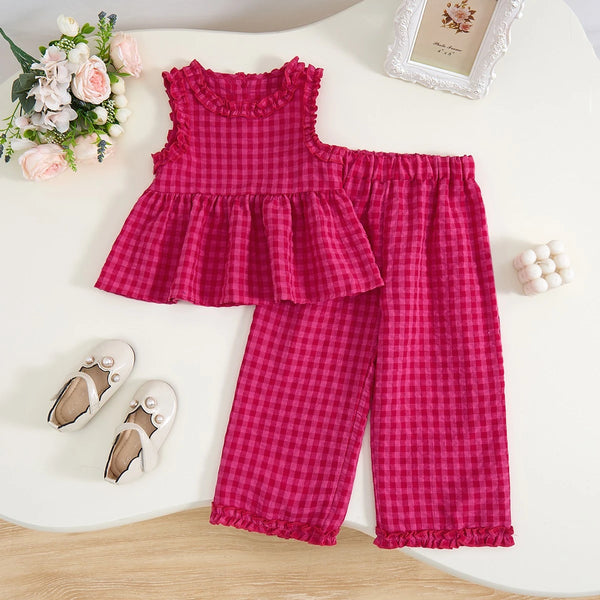 Plaid Shirt & Palazzo Pants Set