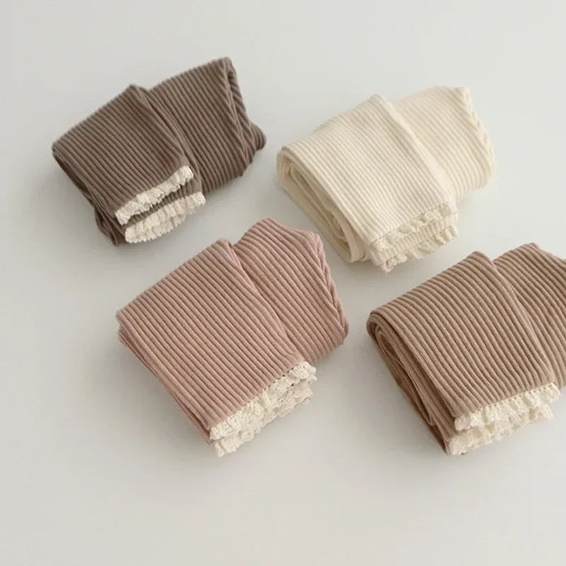Lace Trim Cotton Leggings — minimerri kids' pants