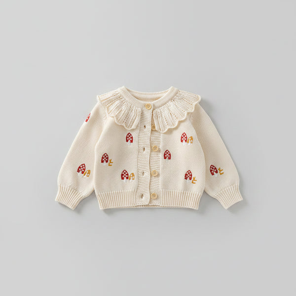 Mushroom Embroidery Baby Cardigan — minimerri kids' cardigan