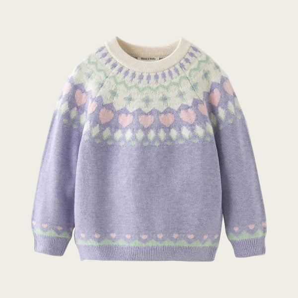 Pink Hearts Knit Pullover lavender