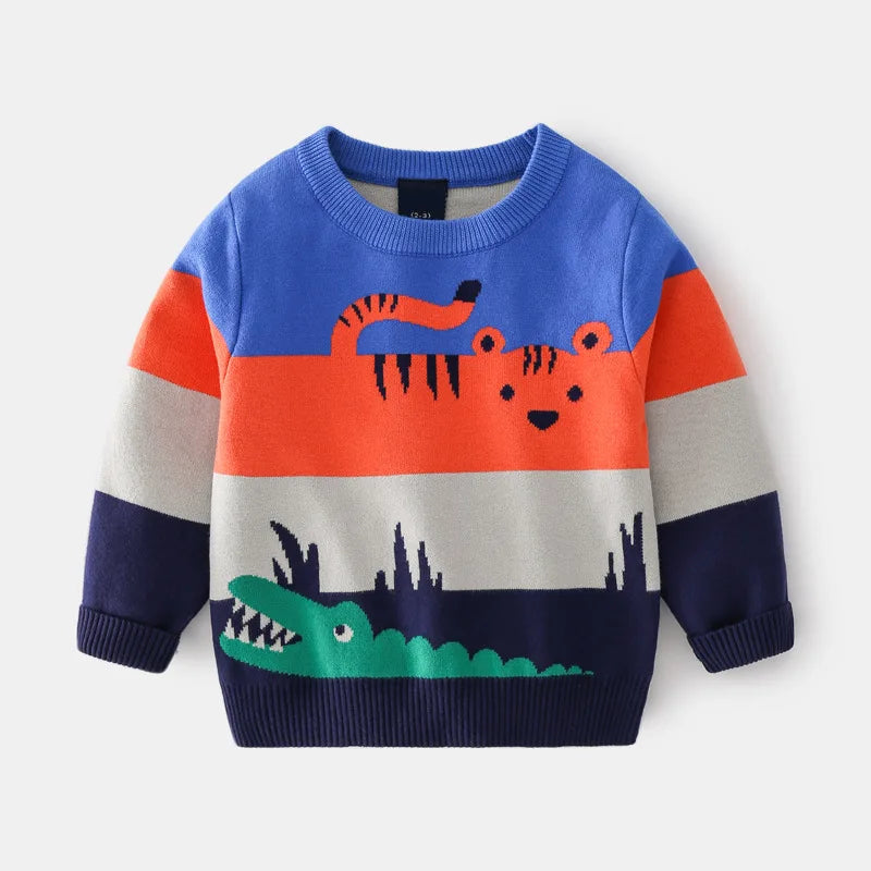 Animal Stripe Knit Sweater — minimerri kids' sweater