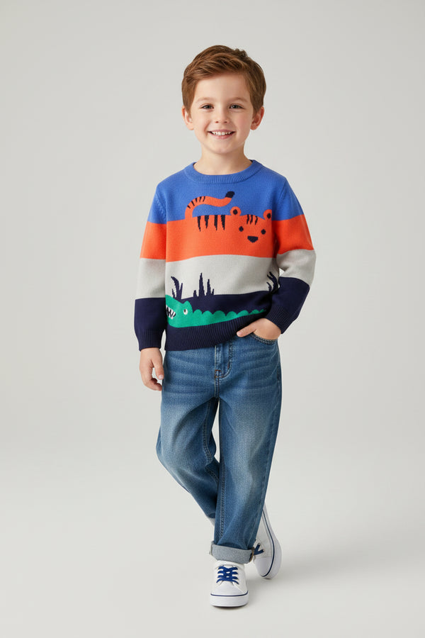 Animal Stripe Knit Sweater — minimerri kids' sweater