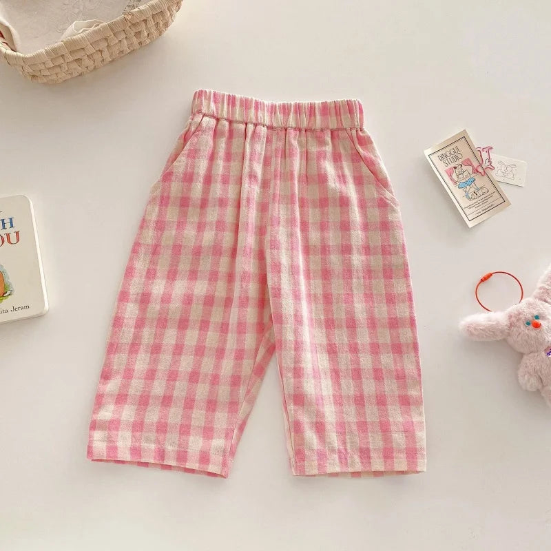 Plaid Elastic-Waist Trousers