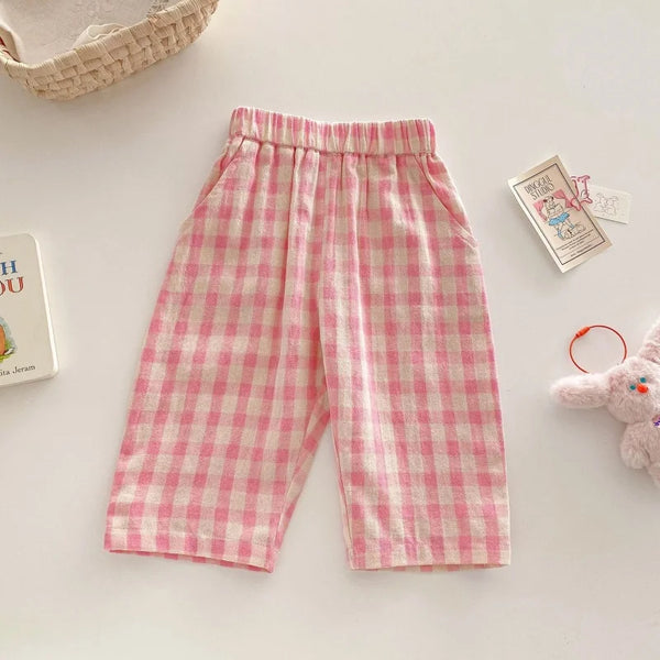 Plaid Elastic-Waist Trousers