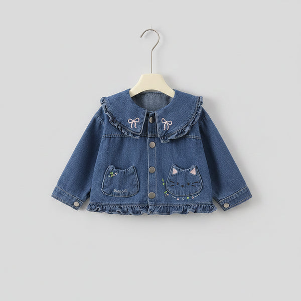 Embroidered Cat Denim Jacket — minimerri kids' jacket