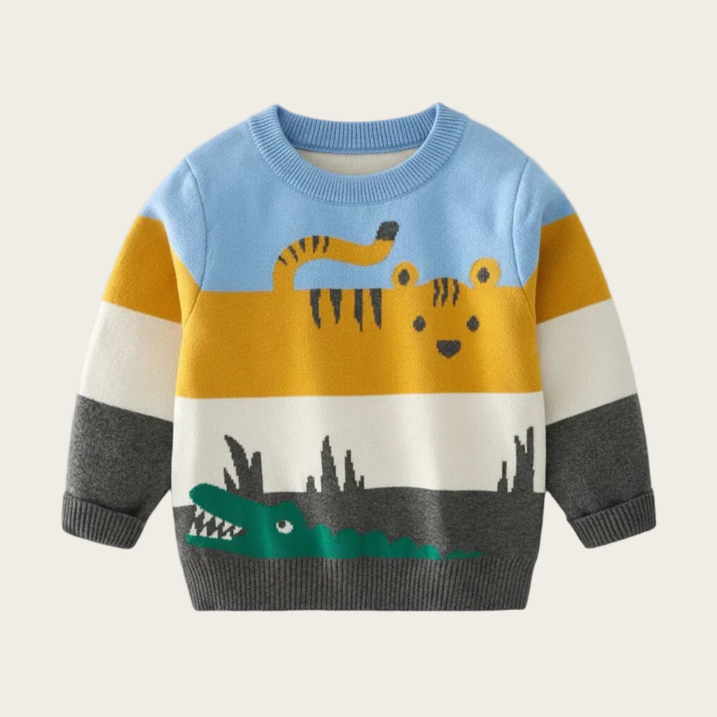 Animal Stripe Knit Sweater — minimerri kids' sweater