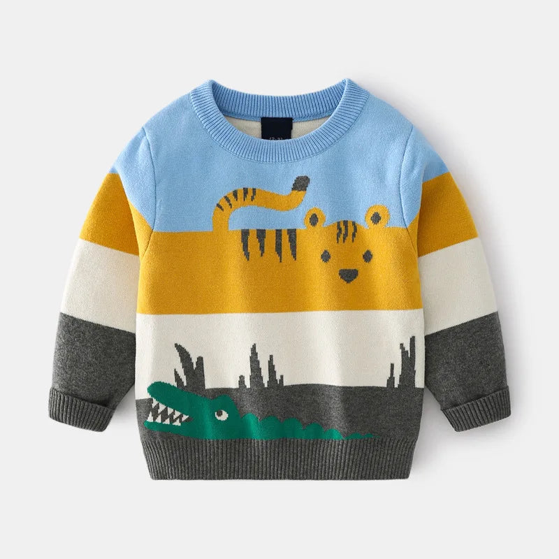 Animal Stripe Knit Sweater — minimerri kids' sweater