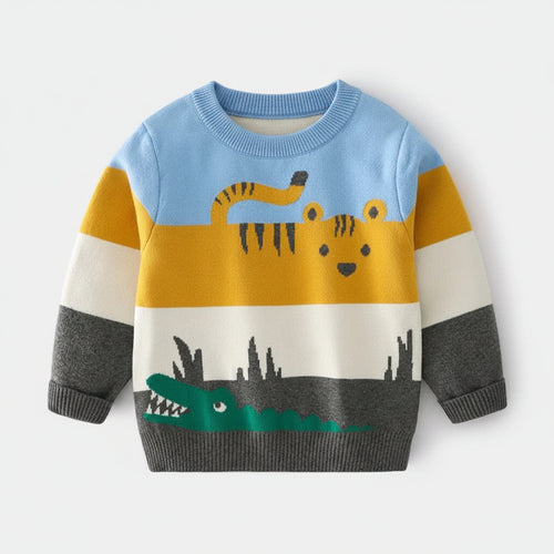 Animal Stripe Knit Sweater — minimerri kids' sweater