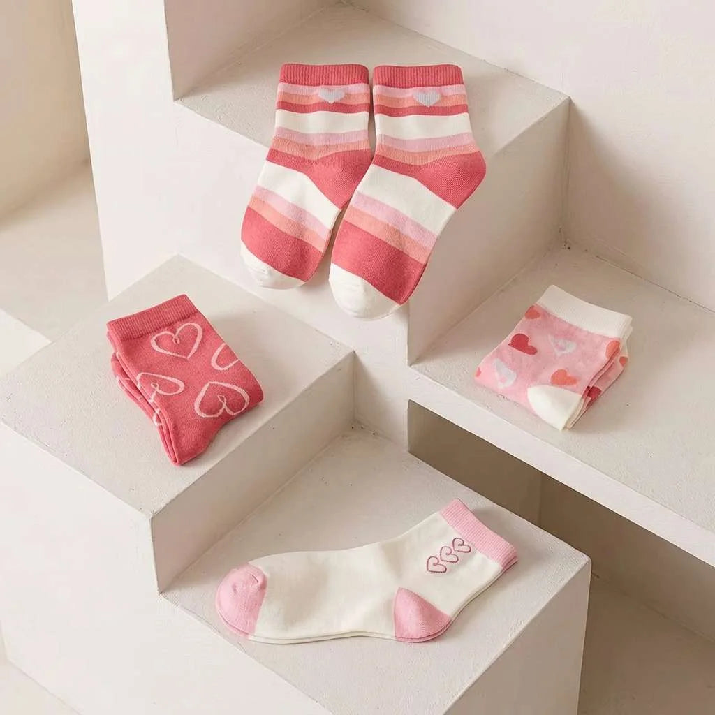 Cartoon Heart Crew Socks (5-Pack) — minimerri kids' socks