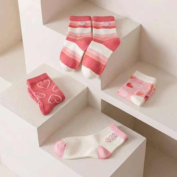 Cartoon Heart Crew Socks (5-Pack) — minimerri kids' socks