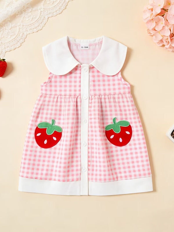 Fruit Embroidered Sleeveless Plaid Dress — minimerri kids' dress