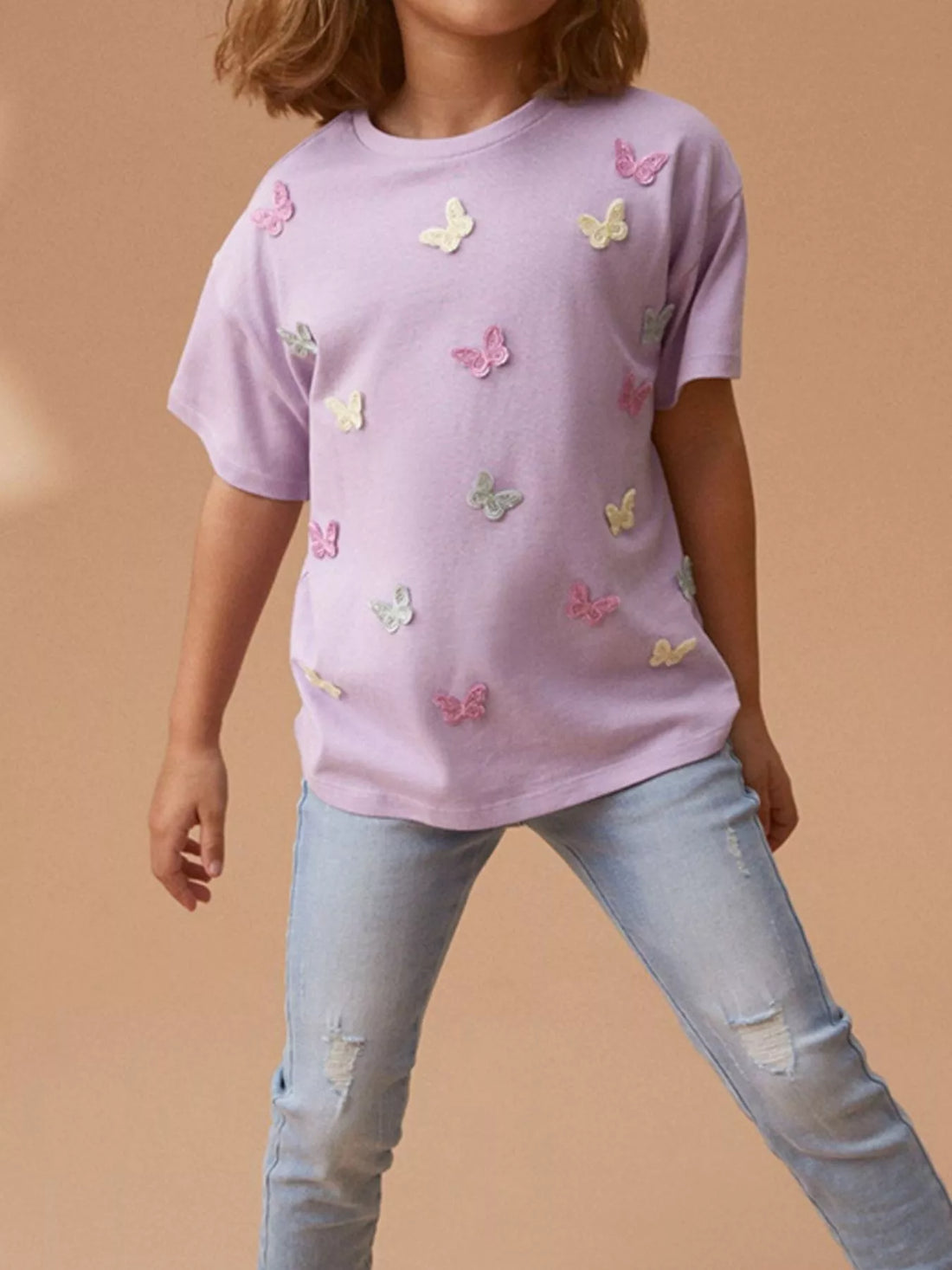 Butterfly Applique Crew Neck T-Shirt — minimerri kids' top