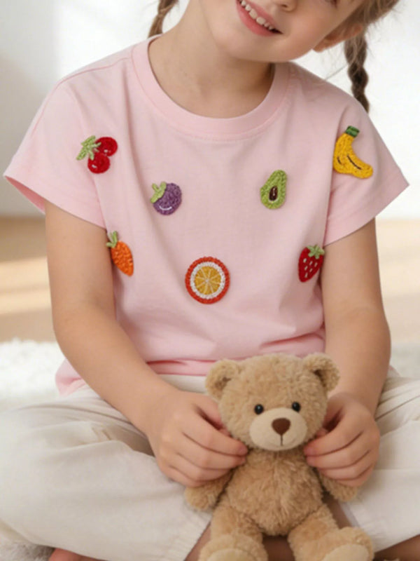 Fruit Applique Round Neck T-Shirt — minimerri kids' top