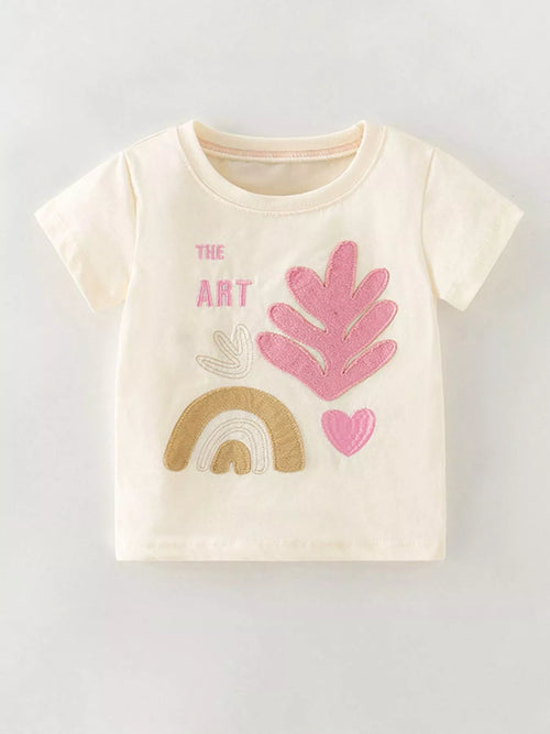 Artistic Applique Short Sleeve T-Shirt — minimerri kids' top