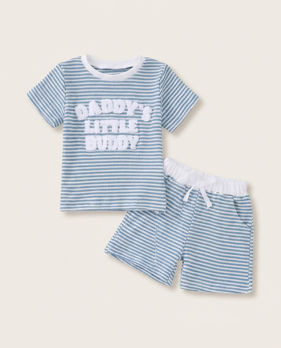 Striped Letter Short Sleeve T-Shirt and Shorts Set — minimerri kids' outfit set