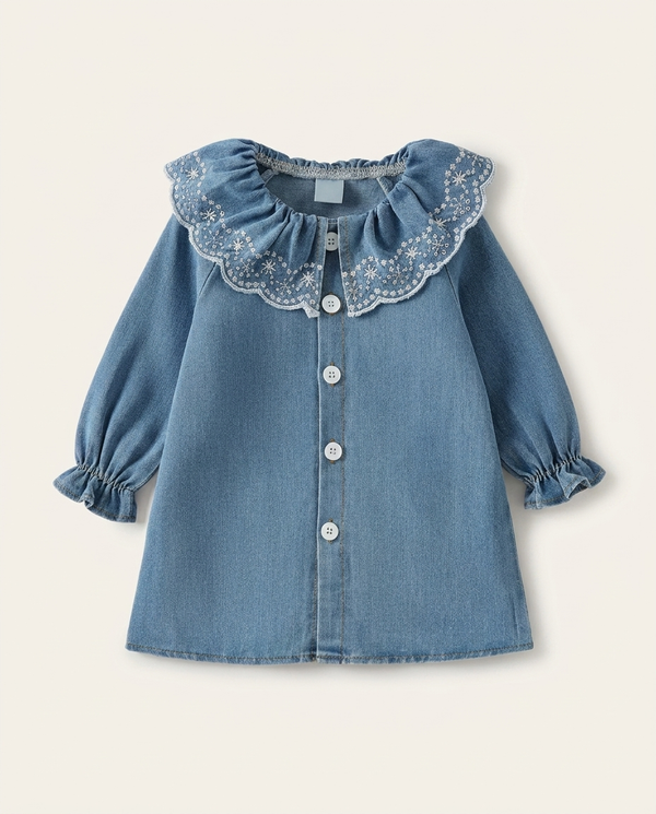 Ruffled Denim Dress — minimerri kids' dress