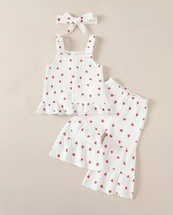 Heart Print Top and Flare Pants with Headband — minimerri kids' outfit set