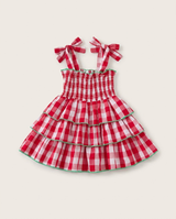 Gingham Tiered Dress with Bow Tie Straps — minimerri kids' dress
