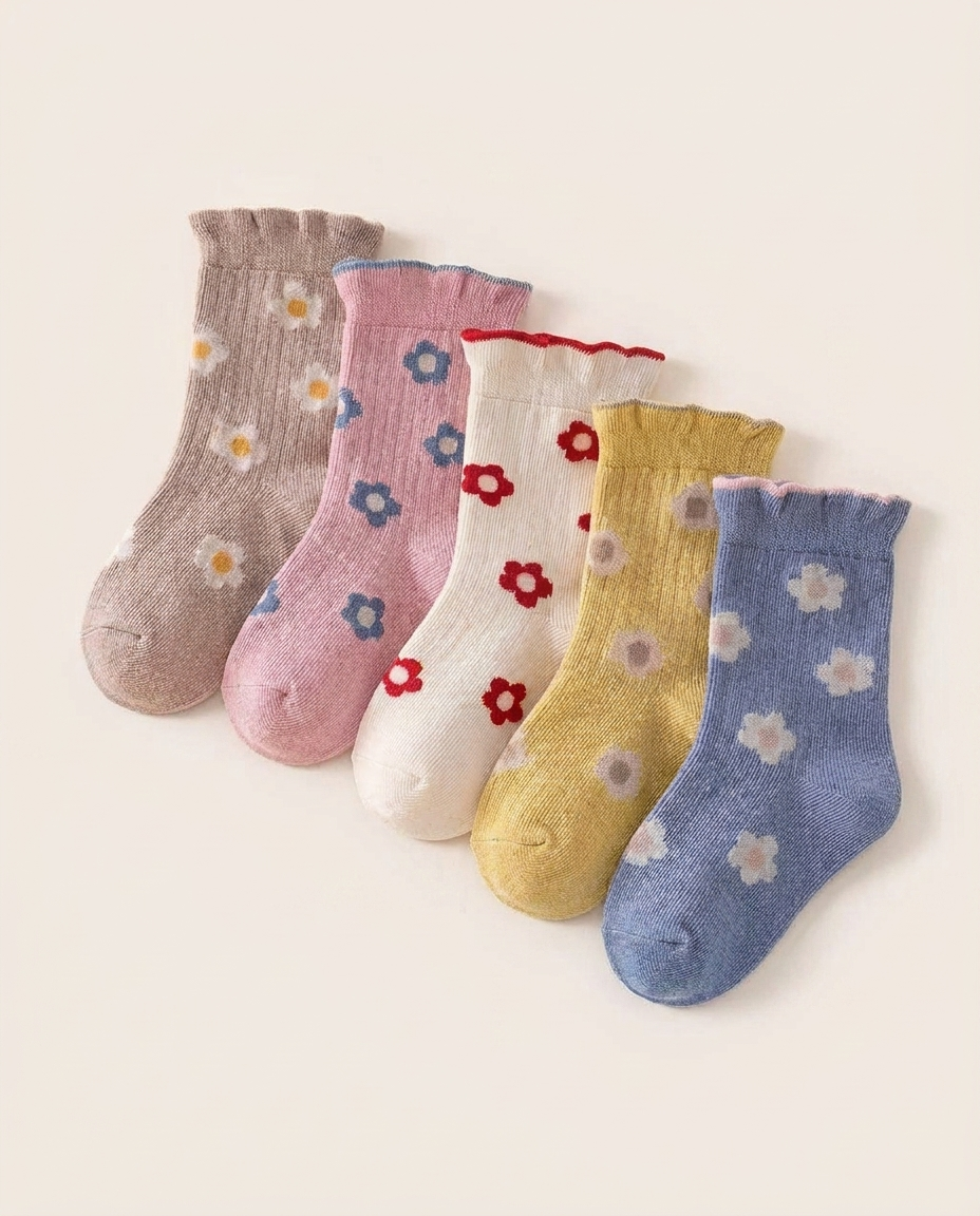 Flower Cotton Socks (5-Pack) — minimerri kids' socks