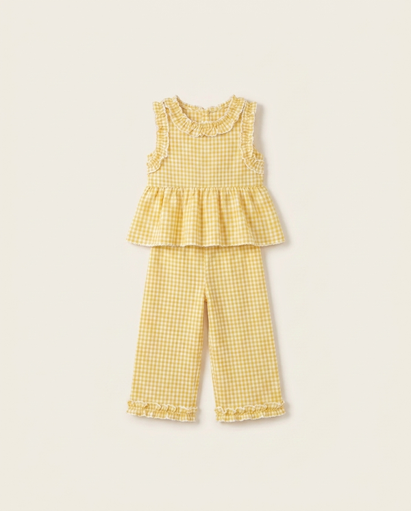 Gingham Ruffle Trim Sleeveless Top and Pants Set — minimerri kids' outfit set