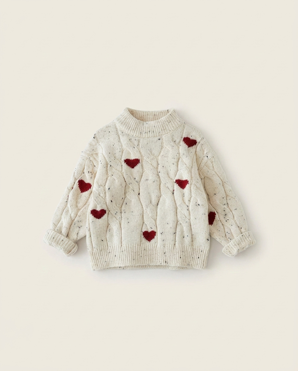 Red Hearts Knit Pullover cream — minimerri