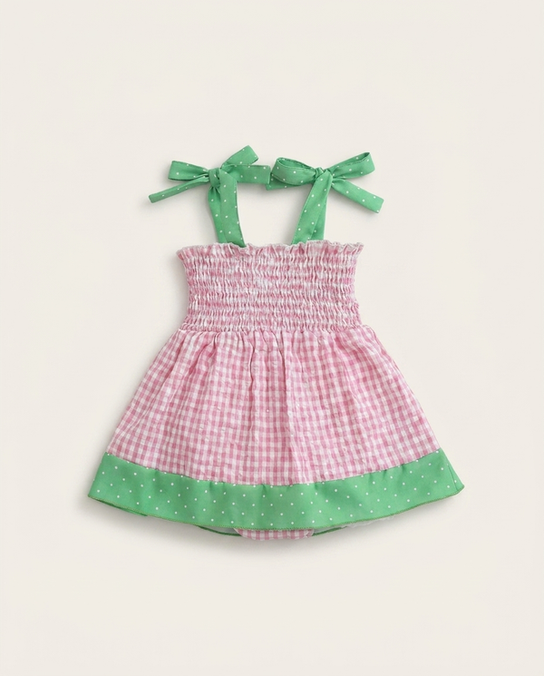 Watermelon Smock Dress pink gingham green trim — minimerri