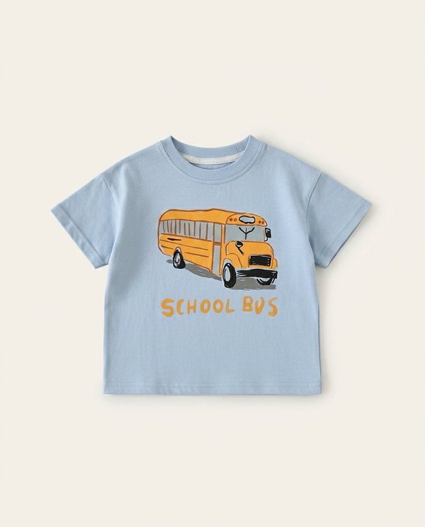 Little Motors school bus tee blue — minimerri