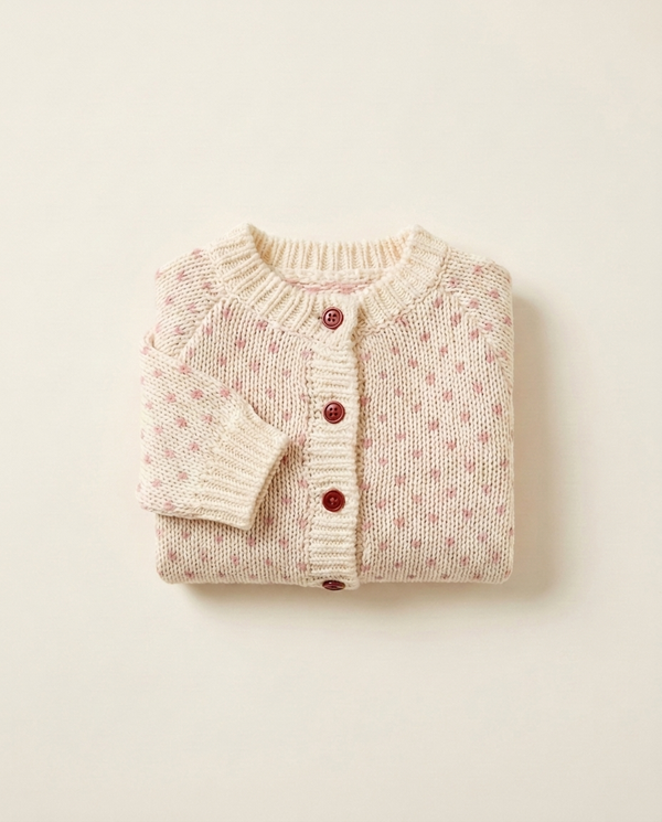 Pink Freckle Cardigan cream knit folded — minimerri
