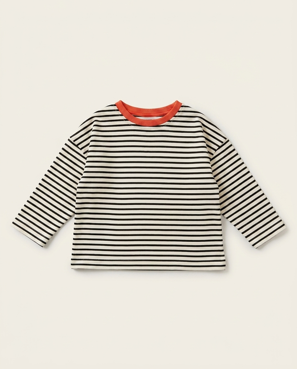 Toffee Stripe Tee black cream orange collar — minimerri
