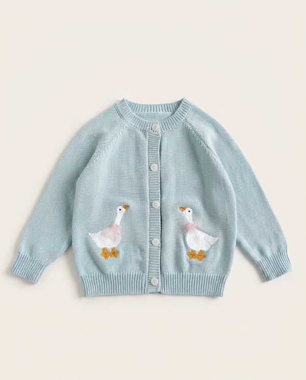 Goose Parade Cardigan blue goose applique — minimerri