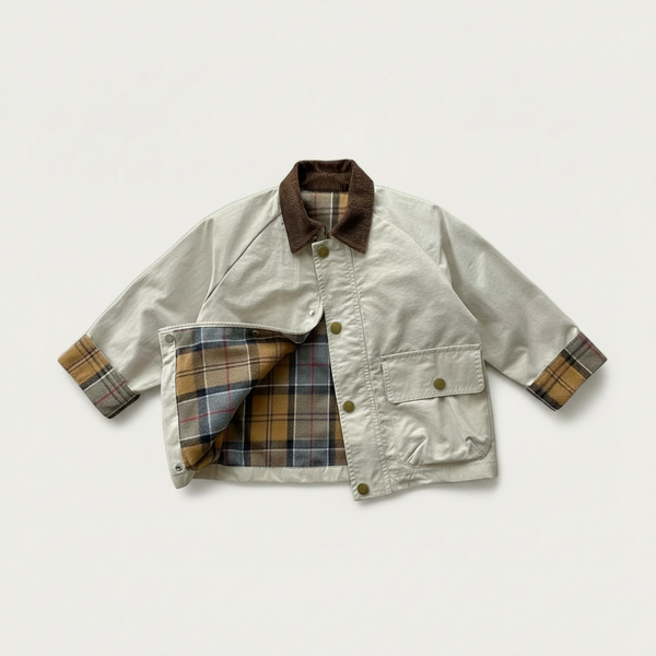 Plaid Pocket Jacket in cream with plaid lining