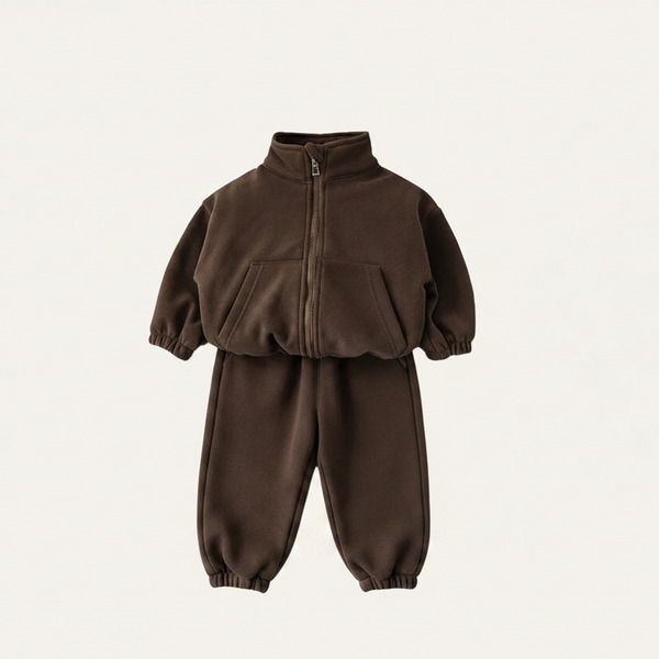 Fleece Zip Jacket and Jogger Set in chocolate