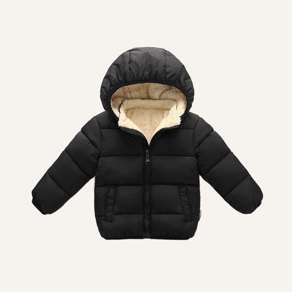 Plush Faux-Fur Hooded Coat in black
