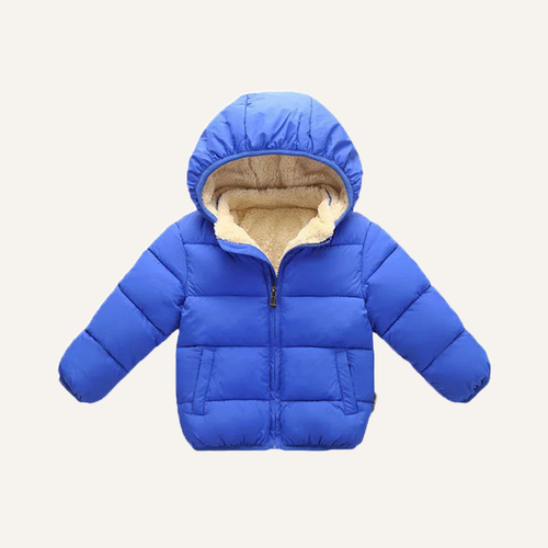 Plush Faux-Fur Hooded Coat in blue