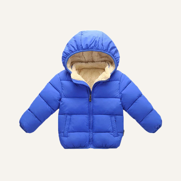 Plush Faux-Fur Hooded Coat in blue