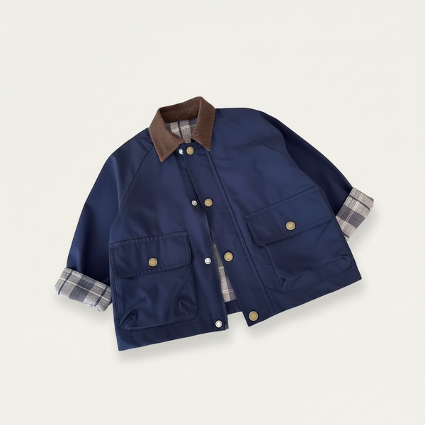 Plaid Pocket Jacket in navy