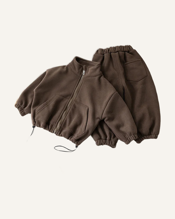 Fleece Zip Jacket and Jogger Set in chocolate