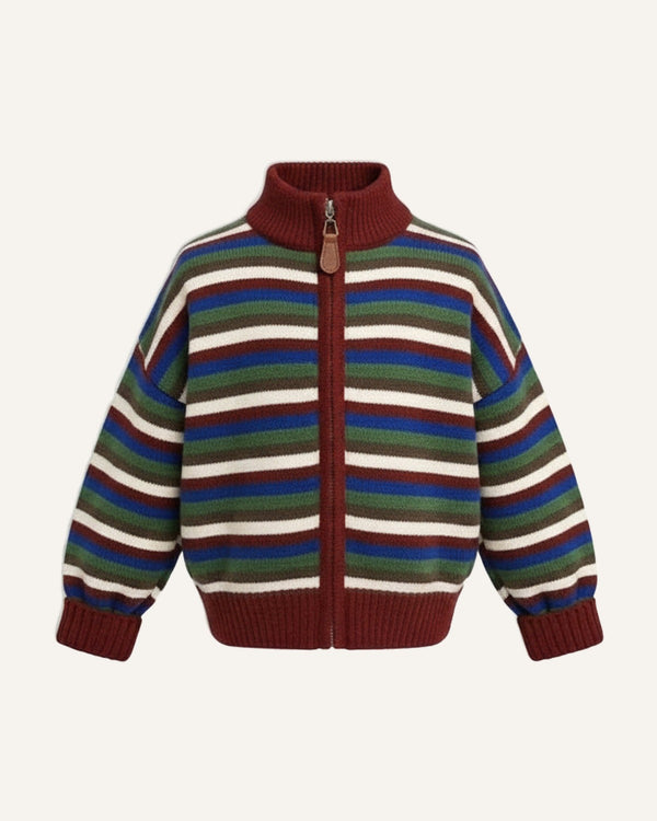 Clubhouse Zip Cardigan stripe studio shot