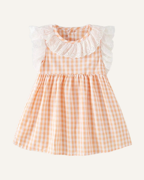 Hopscotch Gingham Dress orange studio shot