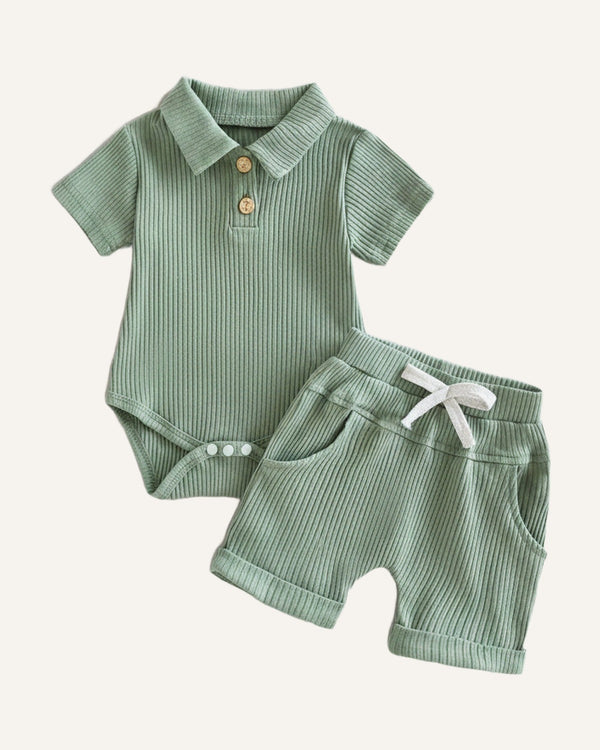 Weekend Polo Set sage studio shot
